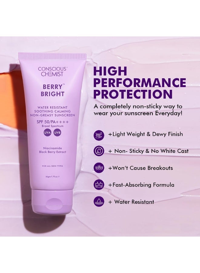 CONSCIOUS CHEMIST كريم واقي الشمس من كونشس كيميست® وكريم حمض الأزيليك | SPF 50 PA++++ | 100 جرام | واقي شمس للبشرة الدهنية مع النياسيناميد والتوت الأسود | كريم وجه بحمض الأزيليك 10% للبشرة المعرضة لحب الشباب، تخفيف الاحمرار والعناية المهدئة | لجميع أنواع البشرة - بيري برايت وأزيكاليم - Image 4